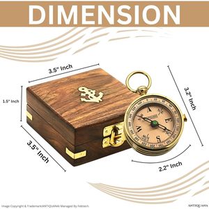 Boussole Nautique en Laiton à Cadran Analogique, Portable avec Anneau de Suspension, pour Randonnée et Navigation en Extérieur, avec Coffret Cadeau en Bois pour Hommes - Product Image 5