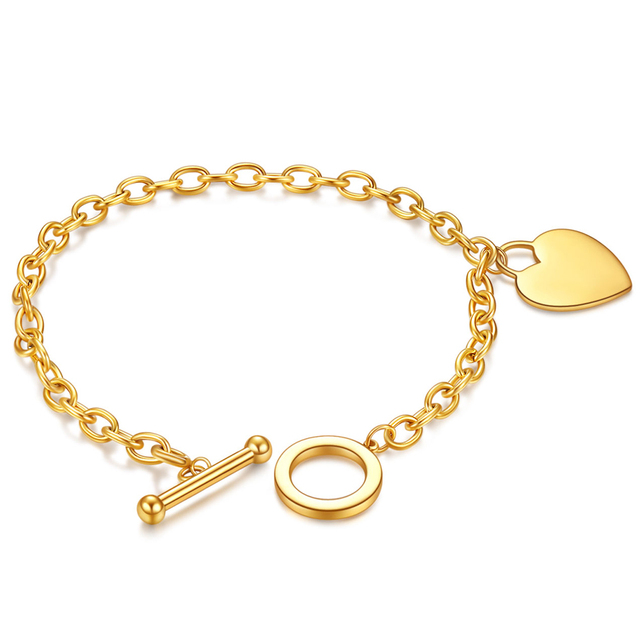 Female Bracelets 316L Stainless Steel Chain Blank Heart Charms Bracelet for Women Rose Gold Color Bracelet Femme Gift