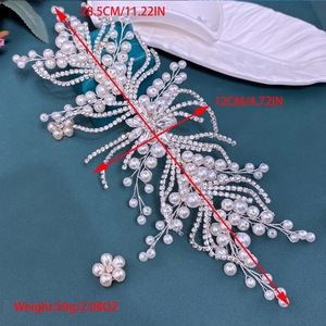 Applique de luxe personnalisée faite à la main en fil d'argent 3D, motif perlé, cristaux et strass en vrac, perles pour robe de mariée et chaussures - Product Image 6