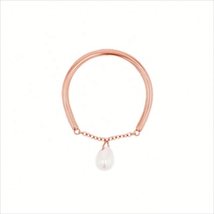Joyería Personalizada, Nuevo Diseño, Anillo de Plata de Ley 925 con Cadena de Perlas Solitarias, Anillos de Joyería Fina Chapados en Oro de 14K para Mujer - Product Image 5