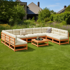 Set Divano Modulare da Giardino in Legno di Pino Massiccio Marrone, Arredamento da Esterno dal Design Contemporaneo, Resistente, 10 Pezzi - Product Image 2