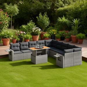 Conjunto de Sofás de Jardín de Ratán Gris, 6 Plazas, Muebles de Exterior Resistentes a la Intemperie, Diseño Contemporáneo - Product Image 2