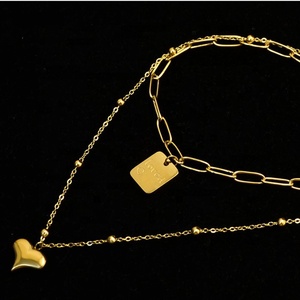 น่ารัก Party สแตนเลสสตีลหัวใจและจี้รูปสี่เหลี่ยมผืนผ้า Double Layer สร้อยคอ - Product Image 5