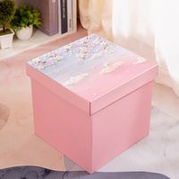 Boîte cadeau d'anniversaire en carton ondulé rigide style peinture à l'huile, grande capacité, carrée, recyclable, avec pelliculage mat et doublure en éponge