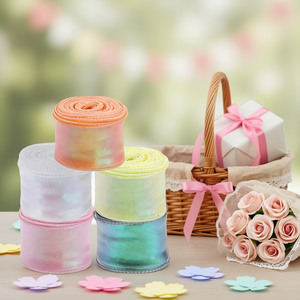 Cinta de organza, 5 rollos, 10 yardas, 1.5 pulgadas, cinta de gasa brillante con borde de alambre láser para manualidades, envoltura de regalos - Product Image 2