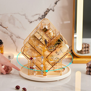 Rotating Cosmetic Storage Box With Jewelry Organizer 360 Degree Desktop <b>Makeup</b> Organizer For <b>Dressing</b> <b>Table</b> Pet Material - Product Image 1