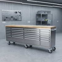 96 pouces. Armoire à outils extra-large robuste avec 24 tiroirs, établi à outils, prise de courant certifiée OEM pour garage et atelier