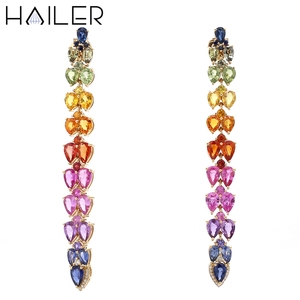 Pendientes Vintage de plata de ley delicados para mujer, pendientes coloridos de piedras preciosas para cultivo de laboratorio, pendientes largos de pera - Product Image 2