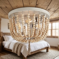 Plafonnier LED rond moderne à montage en surface avec perles en bois E27 pour chambre d'enfant, hôtel, cuisine