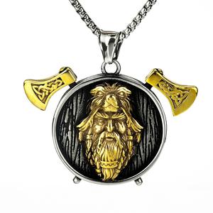 <b>Titanium</b> Steel Men's Pendant Viking Odin Face Necklace Stainless Steel Retro Themed Charm Gift Jewelry - Product Image 3