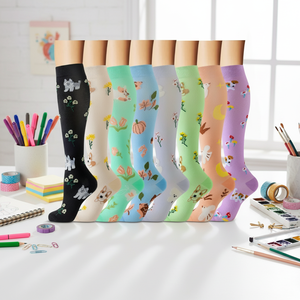 Calcetines deportivos profesionales de compresión largos hasta la rodilla para mujer, negros, con diseño de calavera de cómic, para levantamiento de pesas, con logo personalizado, calcetines atléticos. - Product Image 6