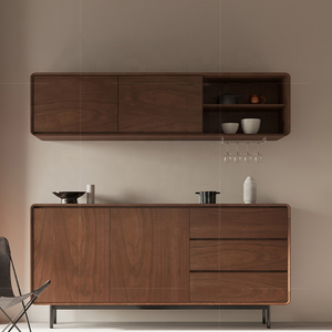 ウォールナットウッドサイドボードモダンキャビネット統合収納キャビネットモダンシンプル北欧無垢材リビングルーム収納ティーキャビネット - Product Image 5