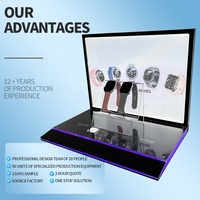 Support d'affichage de montre moderne en acrylique haut de gamme personnalisé, ultra fin de 3 mm, avec lumières LED violettes, montage facile pour une utilisation en vente au détail