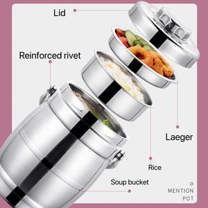 Lonchera Térmica de Acero Inoxidable de Alta Calidad, 2L, Plateada, en Forma de Tambor, 3 Niveles, con Juego de Cubiertos, Hermética - Product Image 4