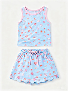 Ensemble de vêtements d'été pour bébés filles, 2 pièces, haut débardeur rose et bleu décontracté personnalisé, short à bord festonné, tenues mignonnes pour sœurs - Product Image 4