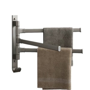 Rotating Towel Rack 4 <b>Bars</b> Foldable Wall Mounted Bathroom <b>Corner</b> Towel Storage Rack Gun Ash - Product Image 5