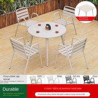 Ensemble de salle à manger d'extérieur en aluminium complet, meubles de patio, table avec coussin, 4 chaises - Ensemble de balcon de jardin moderne léger et antirouille