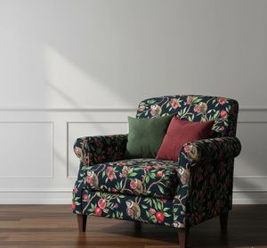 Tissu d'ameublement imprimé singes et grenades au mètre – Motif botanique fantaisiste et faune sauvage – Tissu décoratif pour meubles - Product Image 1