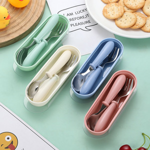 Cuchara y tenedor para niños de estilo nórdico Hls, acero inoxidable 304, sin Bpa, portátil, para niños de 0 a 12 meses, utensilios para comer - Product Image 5