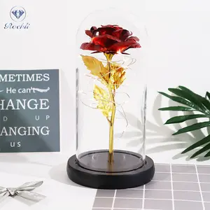 artificial flowers rose in acrylic dome 24K gold rose light rose for women mom valentines day mothers day