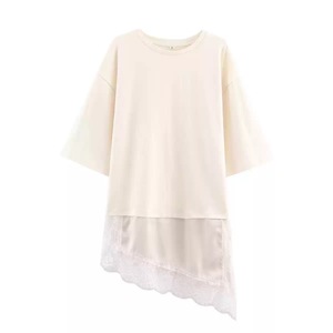 Nuova Moda 2026: T-shirt da Donna con Collo Tondo, Maniche Corte, Asimmetrica, <span class=keywords><strong>in</strong></span> Canapa e <span class=keywords><strong>Pizzo</strong></span> - Product Image 3