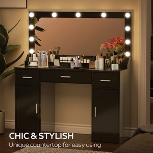 Modern 47.2" Vanity <b>Desk</b> <b>Large</b> Lighted Mirror 3 Color Lighting Modes Adjustable Brightness Dresser 3 Drawers 2 Vertical Bedroom - Product Image 3