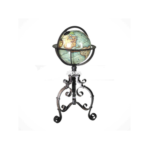 Globe terrestre vintage en métal sur support, style Art Déco, écologique, sphère géographique décorative, pièce maîtresse antique pour bureau ou bibliothèque - Product Image 1