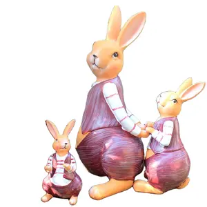 Custom Hand Sculpture 3pcs Easter Bunny Figurines, Vintage Resin Easter Bunny Family Statue Freely Combine For Home Decoration