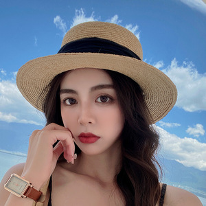 Sombrero de Paja <span class=keywords><strong>Rafia</strong></span> Fino para Mujer, Estilo Francés, Simple, para Verano, Playa, Vacaciones, Protección Solar, 56-58cm - Product Image 3