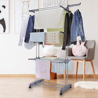 Séchoir à linge pliable à 4 niveaux en acier inoxydable, mobile et multifonctionnel, pour manteaux, linge et vêtements domestiques