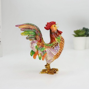 Shinnygift kotak perhiasan Dekorasi Rumah, kotak hadiah perhiasan, kerajinan logam, kotak perhiasan Enamel, Pewter, patung Ayam Jantan, warna-warni - Product Image 6