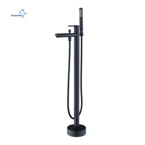 Factory Price Floor Standing Free Brass Bathtub Faucet Set Bathroom Brass Black Tub Faucet With Hand Shower