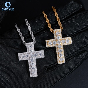 CHOYUE Iced Out Moissanite Cross <b>Charms</b> Pendant 925 <b>Silver</b> 18K Gold Plated VVS Moissanite Cross Pendant Hiphop Jewelry - Product Image 4