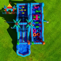 Parcours d'obstacles gonflable sur mesure 2026 avec toboggan aquatique et piscine, en PVC 0,55 mm, aire de jeux extérieure pour enfants et location événementielle