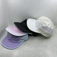 Sombrero de campamento de secado rápido deportivo transpirable de 5 paneles personalizado Gorras para correr al por mayor, gorra de poliéster con logotipo de impresión de alta calidad ajustable