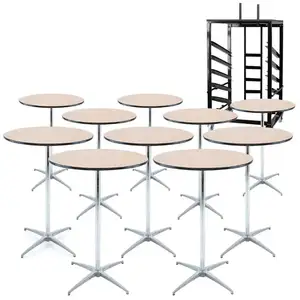 30'' Wooden Round Cocktail Table and Cart Bundle