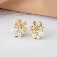 Duoying-pendientes de perlas para mujer, aretes pequeños de flor de circón, 2022