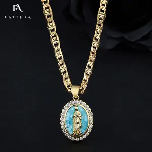 FP1128 горячая Распродажа кулон религиозной Девы Марии 18k позолоченный бриллиант розовый обруч кулон ожерелье - Product Image 1