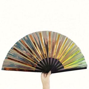 พัดพับขนาดใหญ่ 13 นิ้ว/33 ซม. ลายกุหลาบ ทำมือ โครงไม้ไผ่สีดำ ผ้าและพลาสติก เหมาะเป็นของขวัญ ใช้ในงานปาร์ตี้ งานรีฟ - Product Image 4