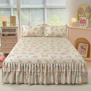 Ensemble de jupes de lit à double couche, couvre-lit imprimé floral, drap de lit, jupe de lit bilatérale, drap de lit - Product Image 4