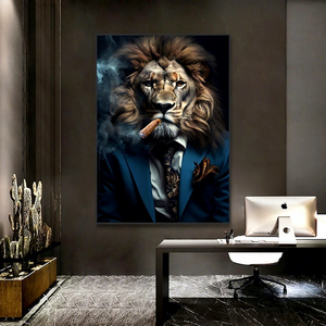 Stampa su Tela Astratta Leone Fumante, Arte Murale Moderna con Animali per Arredamento Aziendale e Fabbriche, Vendita all'Ingrosso - Product Image 3