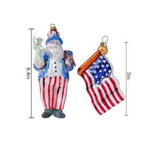 Adornos Colgantes de Vidrio Pintados a Mano, Adornos Navideños con Bandera Americana, Adornos Colgantes de Papá Noel para Decoración Navideña - Product Image 6