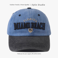 Topi Baseball 6 Panel Unisex Retro Warna-Blok Serbaguna Bordir Huruf Patchwork 100% Katun; Trendy Washed