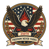 Transfert DTF Américain 250e Anniversaire : Badge Aigle Vintage Spirit of America Prêt à Presser pour T-shirts