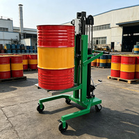 Chariot élévateur manuel hydraulique à angle droit pour fûts, capacité 450 kg, avec pompe à pied, pour palettes multicouches