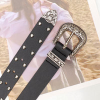 Ceinture vintage à boucle sculptée, ceinture en cuir PU rivetée style punk, ceinture pour femme style western, ceinture décorative pour jeans et pantalons, usage quotidien