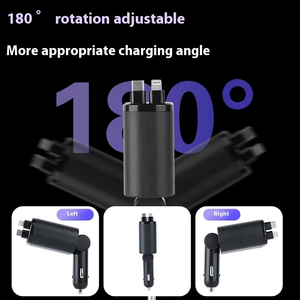 Cargador Rápido para Coche <span class=keywords><strong>con</strong></span> Pantalla Digital LED, 2 Cables Retráctiles, Estación de Carga Portátil 4 en 1 para <span class=keywords><strong>iPhone</strong></span> 16, Tipo C, Voltaje 12-24V - Product Image 5