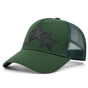 Casquette Trucker Unisexe Réglable en Cuir avec Patch Triple Étoile Tissé et Maille, <span class=keywords><strong>4</strong></span> Couleurs Classiques, Idéale pour l'Été, la Pêche et la Plage - Product Image 3