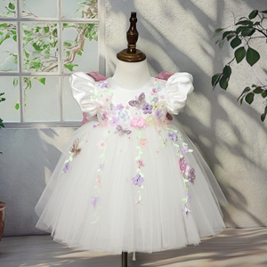 Abiti da <span class=keywords><strong>bambina</strong></span> con perline e farfalle, maniche corte a sbuffo, applicazioni in tulle, per compleanni, concorsi di bellezza, matrimoni, con ali - Product Image 5