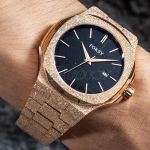 นาฬิกาข้อมือควอตซ์สำหรับผู้ชาย,ดีไซน์ใหม่หรูหราสายสแตนเลสสีโรสโกลด์พร้อมกรอบสีดำ